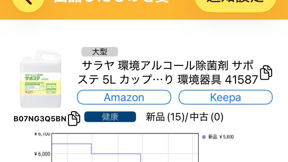サポステ5LのKeepa波形。3か月かけてじわじわ下がる値動き。