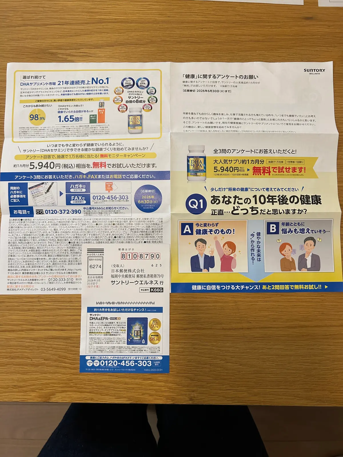 チラシを広げた状態（応募ハガキ・記入欄など詳細）