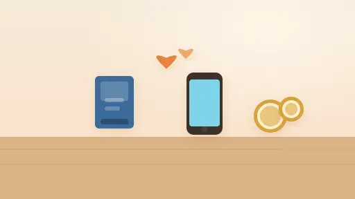 ゲームソフトとスマホが並ぶ暖かみのある室内のシーン