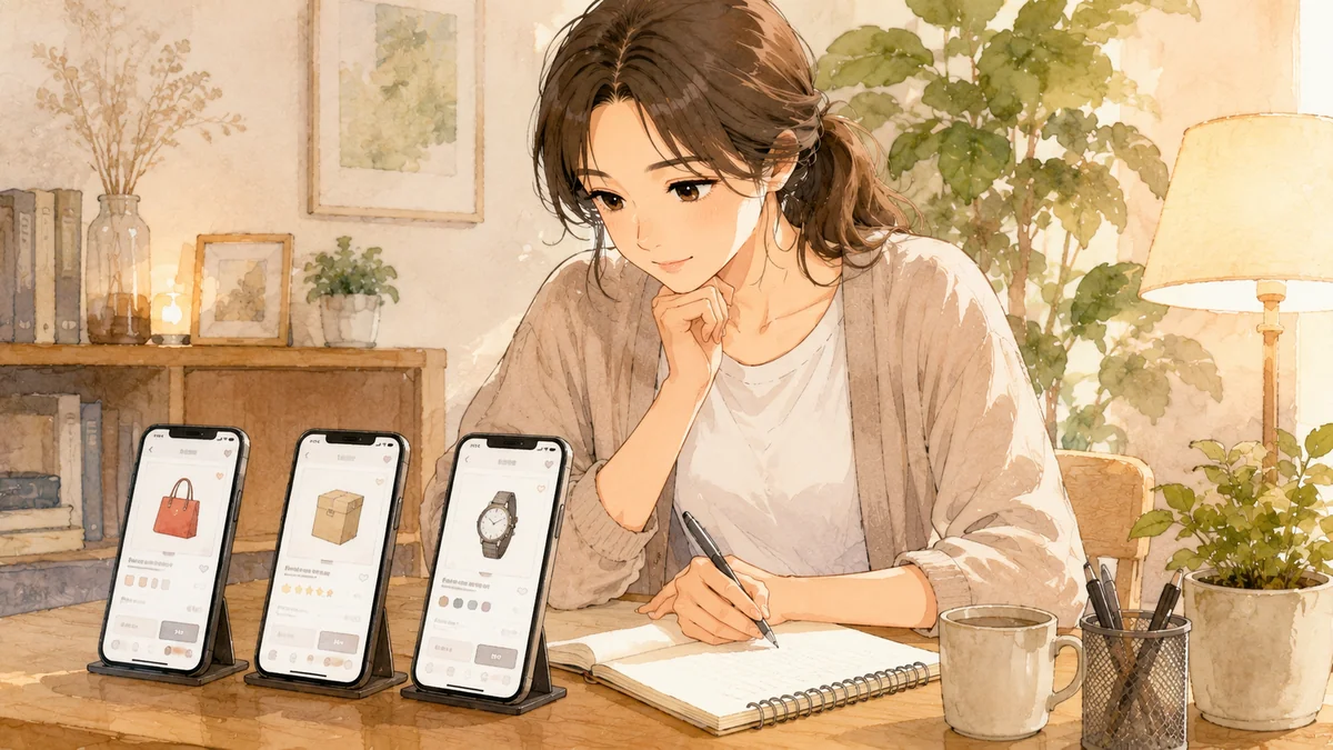 3つの画面で相場を見比べる値付けリサーチのイメージ