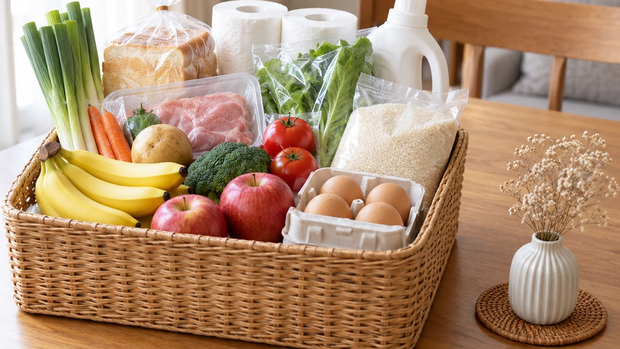 必要な食品だけを買い物かごへ入れたAI生成イメージ
