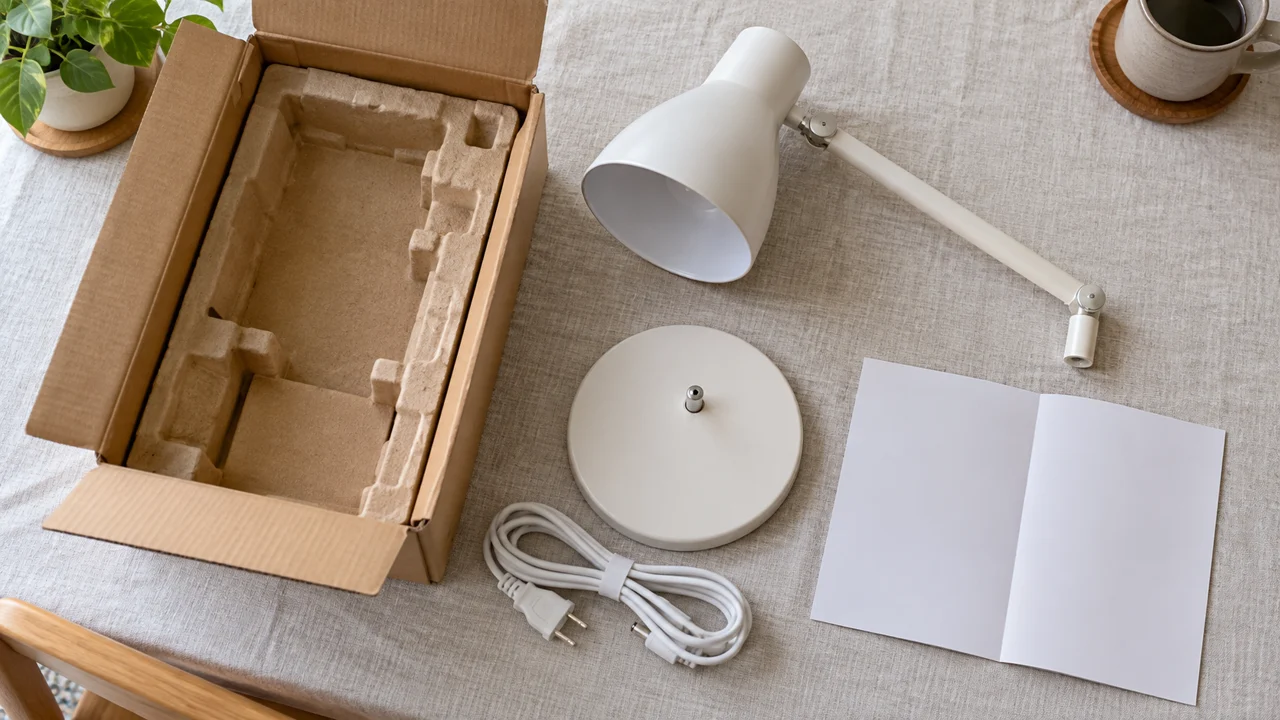 開封した商品の部品と付属品を分けて確認するAI生成イメージ