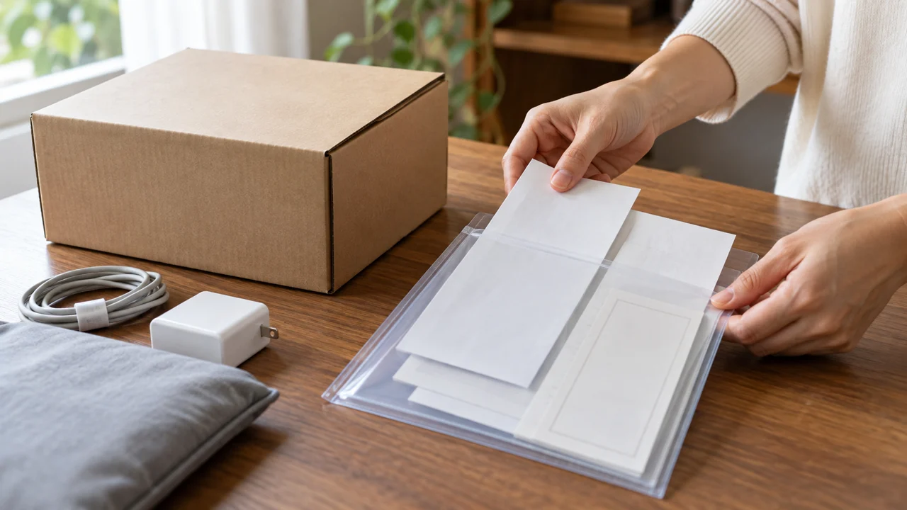 購入記録や付属品の書類を分けて保管するAI生成イメージ
