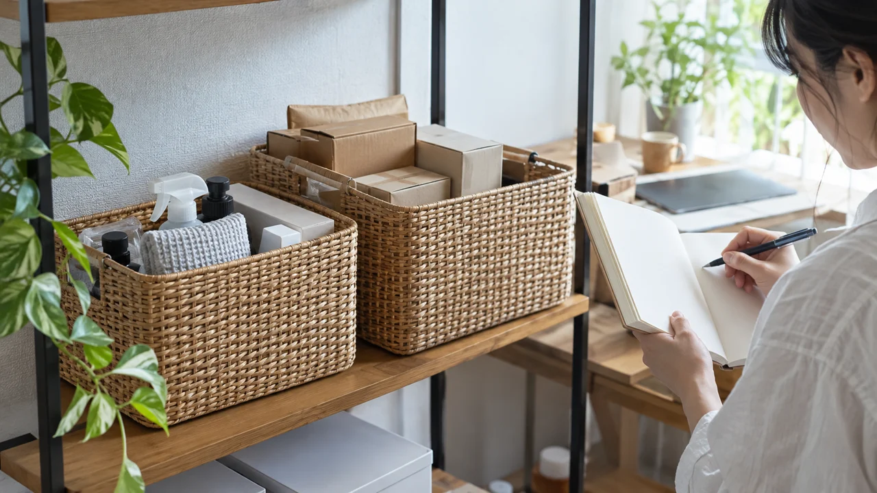 家庭用の品物と物販用の在庫を分けて記録するAI生成イメージ
