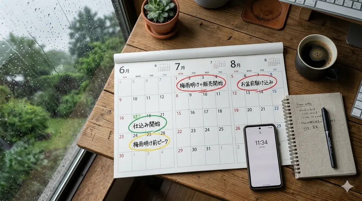 梅雨明けやお盆前など需要が立ち上がるタイミングを読んでいるイメージ