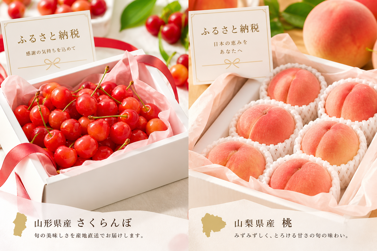 山形県産さくらんぼ・山梨県産桃のふるさと納税返礼品