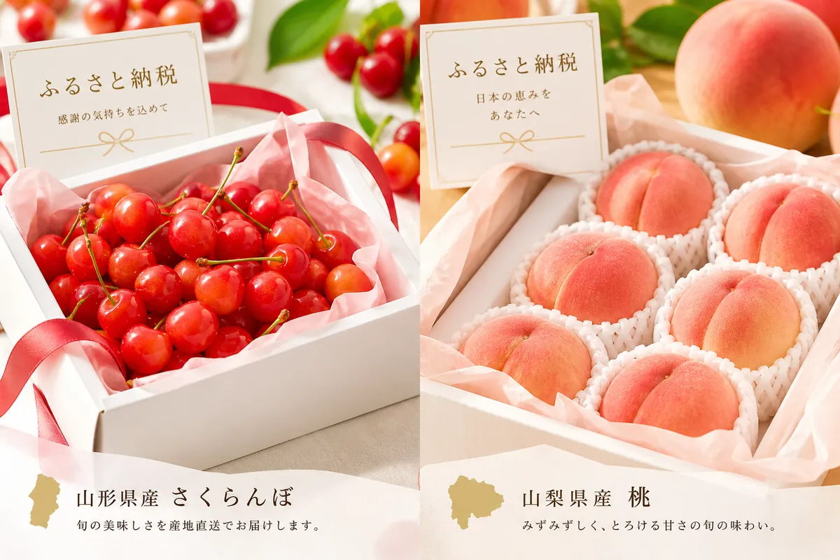 山形県産さくらんぼ・山梨県産桃のふるさと納税返礼品
