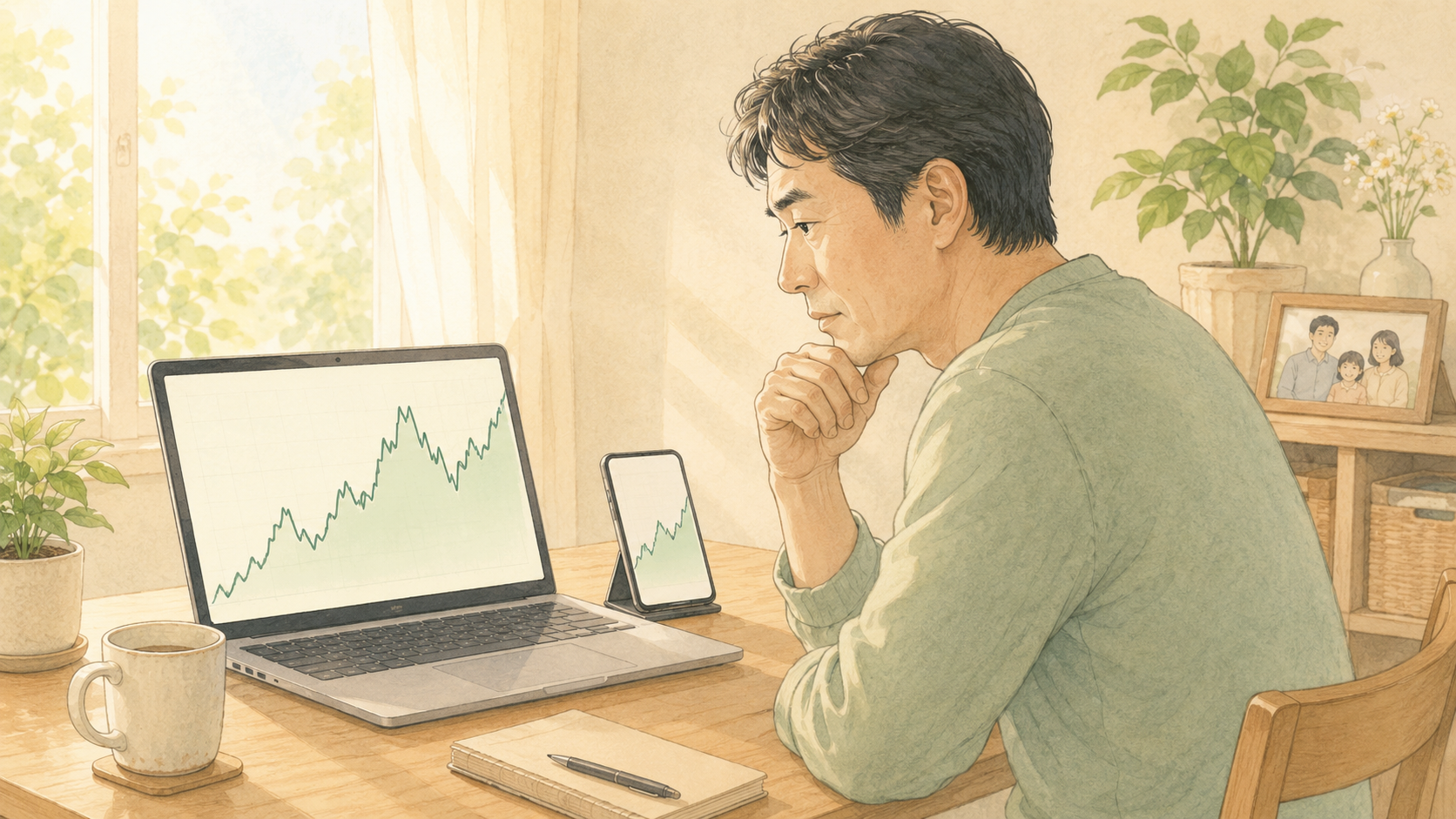 Keepa画面でせどり判断する男性