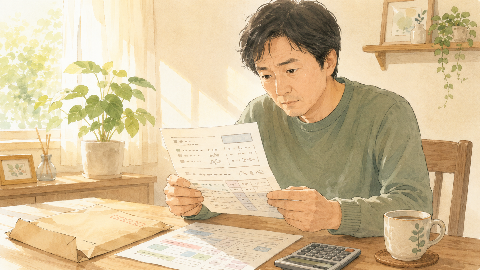 住民税通知書を見る男性